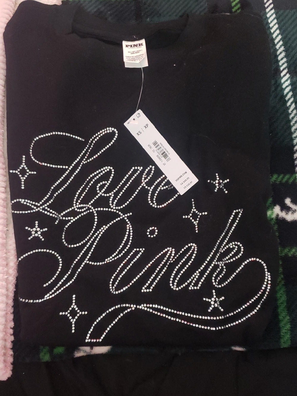 PINK Victoria's Secret Black Rhinestone "Love Pink" Short Sleeve Tee